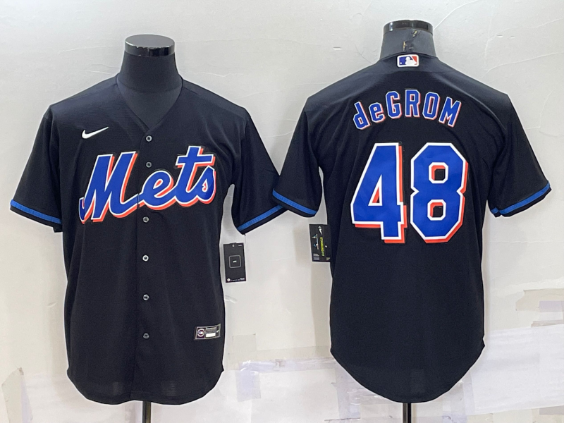 Men's New York Mets Jacob deGrom #48 Black Replica Baseball Jerseys
