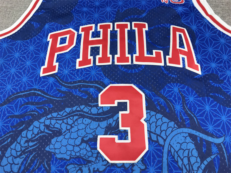 Men's Philadelphia 76ers Allen Iverson #3 Blue Year of Dragon Edition Swingman Jerseys