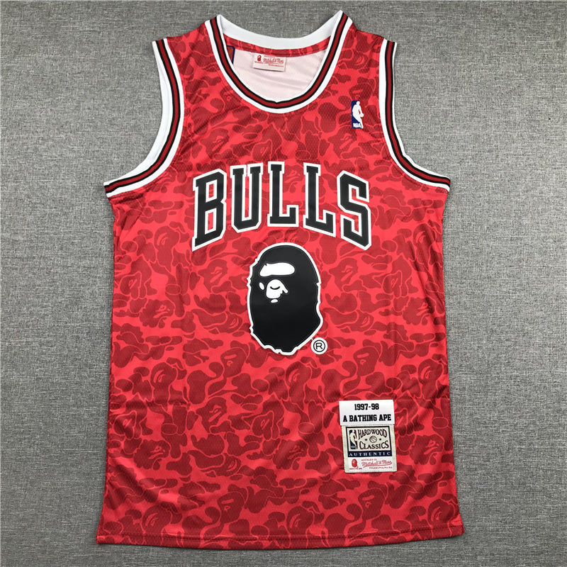Men's Chicago Bulls Bape #93 Red 1997-98 Hardwood Classics Authentic Jerseys
