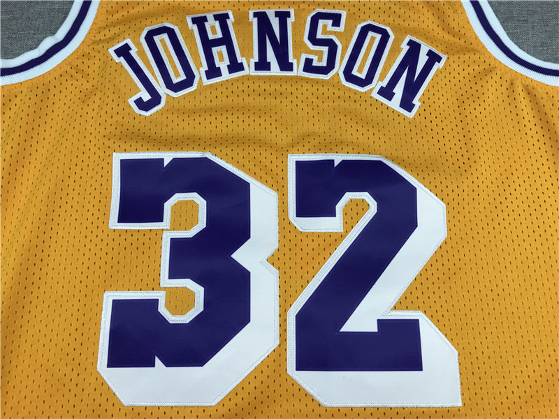 Men's Los Angeles Lakers Magic Johnson #32 Yellow Throwback Jerseys