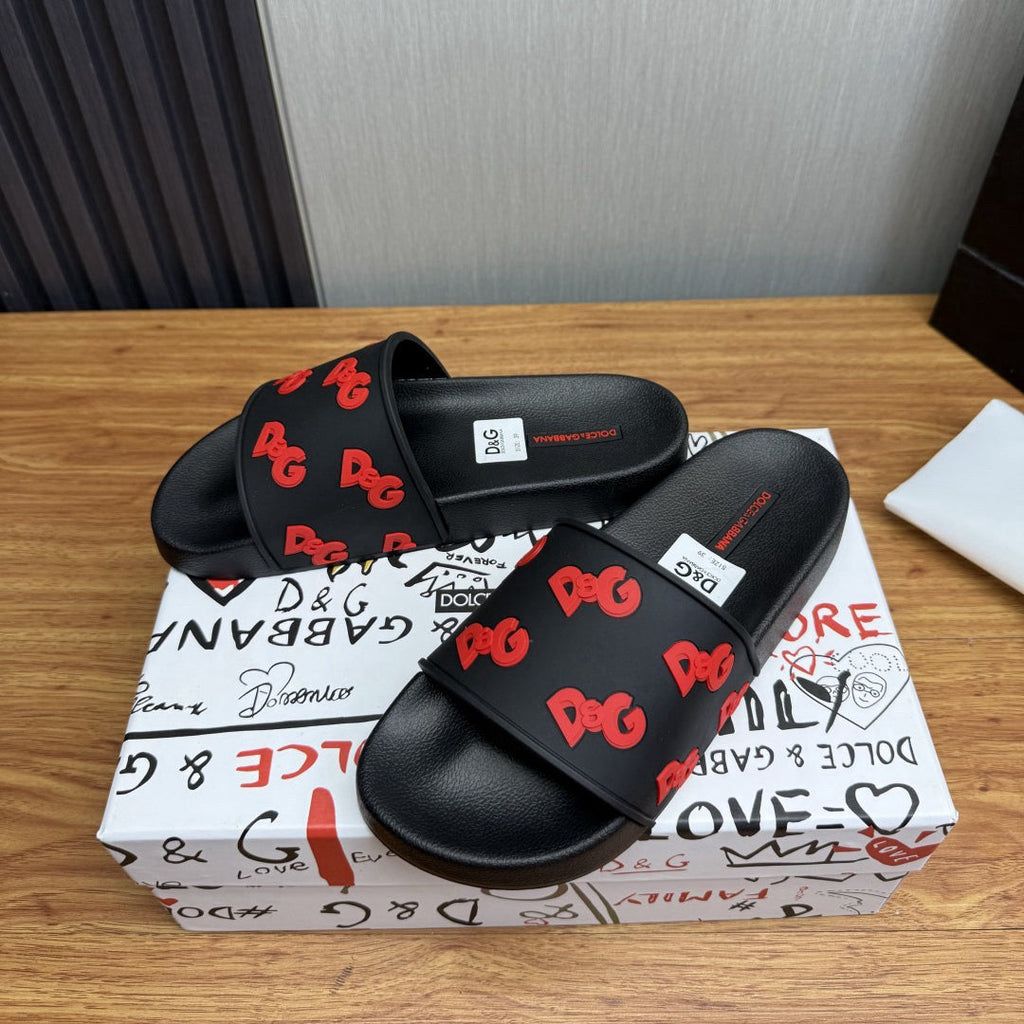 Dolce & Gabbana D&G Logo Print Slide Sandals – Unisex Couple's Summer Slippers