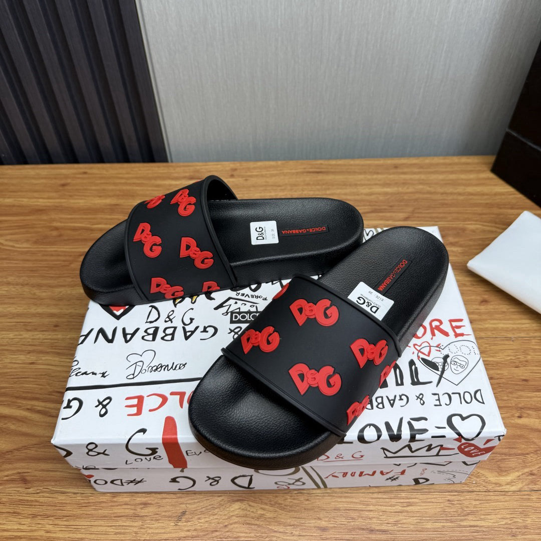Dolce & Gabbana D&G Logo Print Slide Sandals – Unisex Couple's Summer Slippers