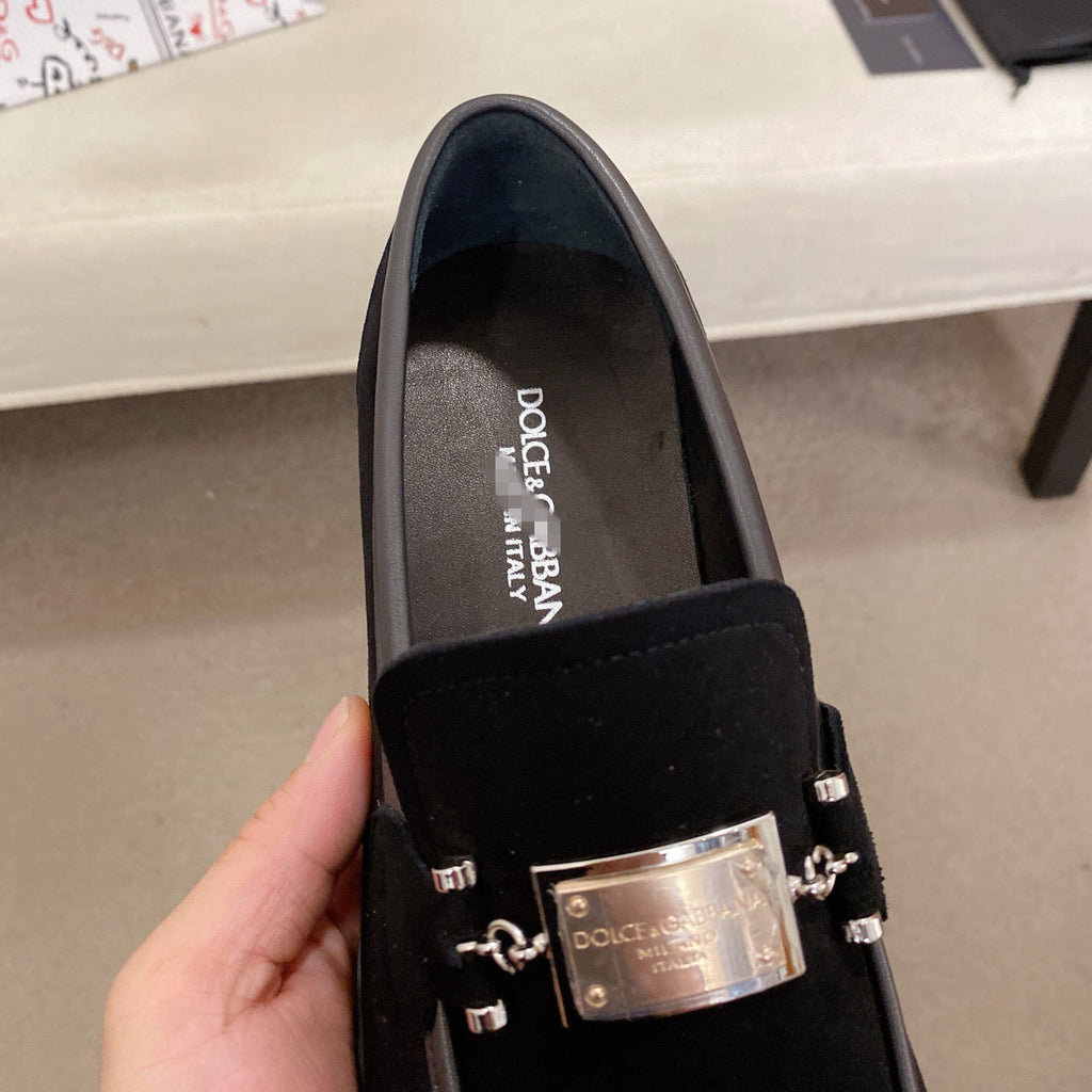 Dolce & Gabbana DG Logo Black Suede Loafers | Men's Luxury Slip-On Dress Shoes