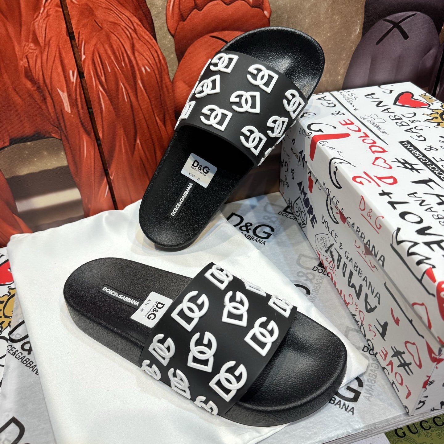 Dolce & Gabbana D&G Logo Print Slide Sandals – Unisex Couple's Summer Slippers