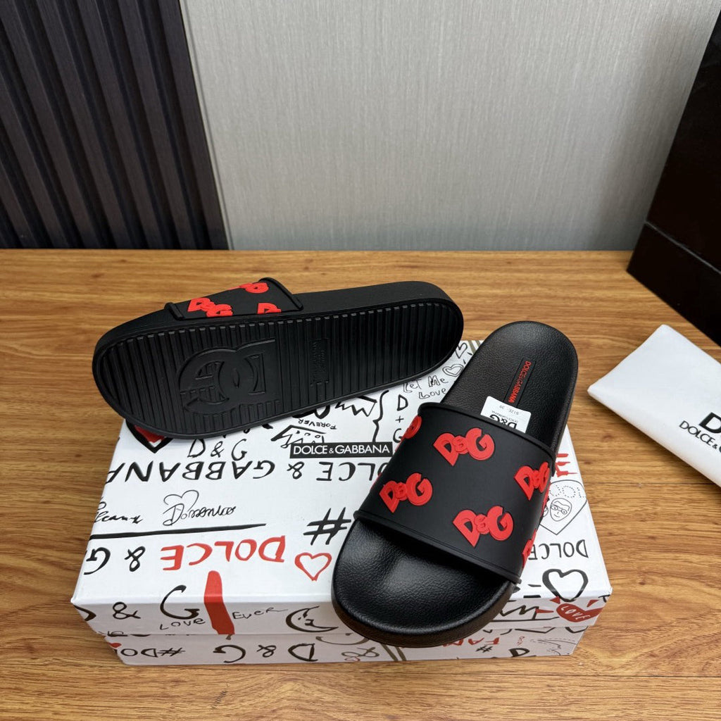 Dolce & Gabbana D&G Logo Print Slide Sandals – Unisex Couple's Summer Slippers