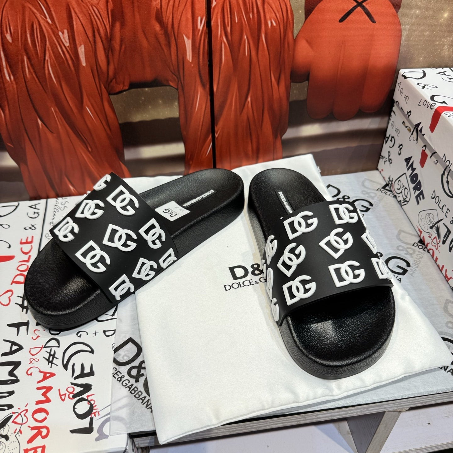 Dolce & Gabbana D&G Logo Print Slide Sandals – Unisex Couple's Summer Slippers