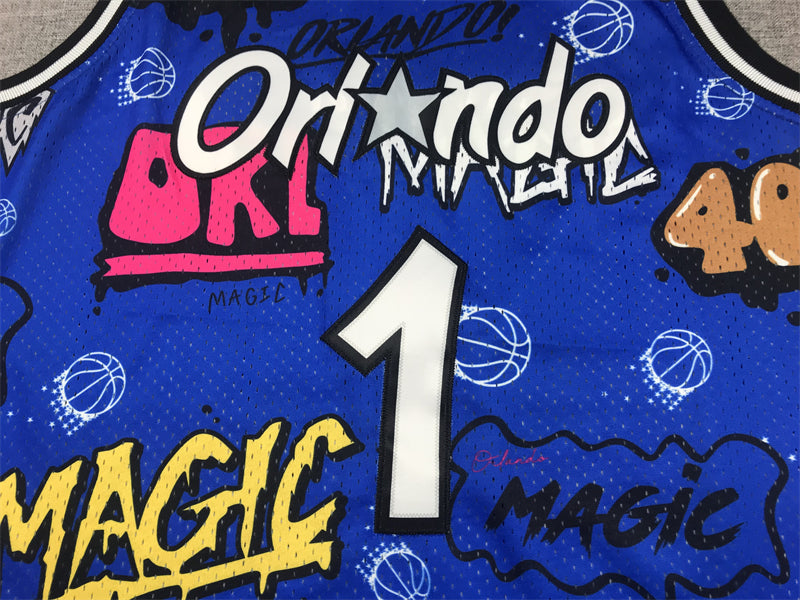 Men's Orlando Magic Penny Hardaway #1 Blue Swingman Graffiti Edition Jerseys