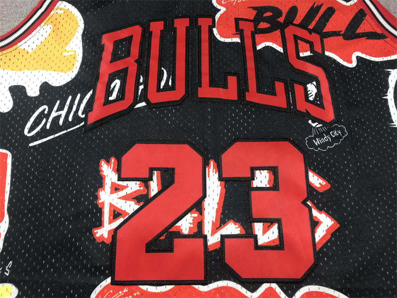 Men's Chicago Bulls Michael Jordan #23 Black Swingman Graffiti Edition Jerseys
