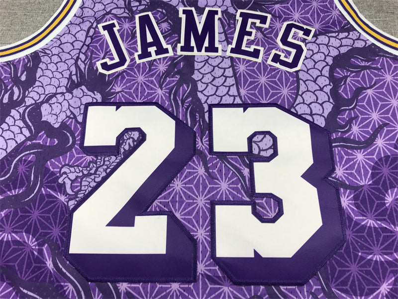 Men's Los Angeles Lakers LeBron James #23 Purple Year of Dragon Edition Swingman Jerseys