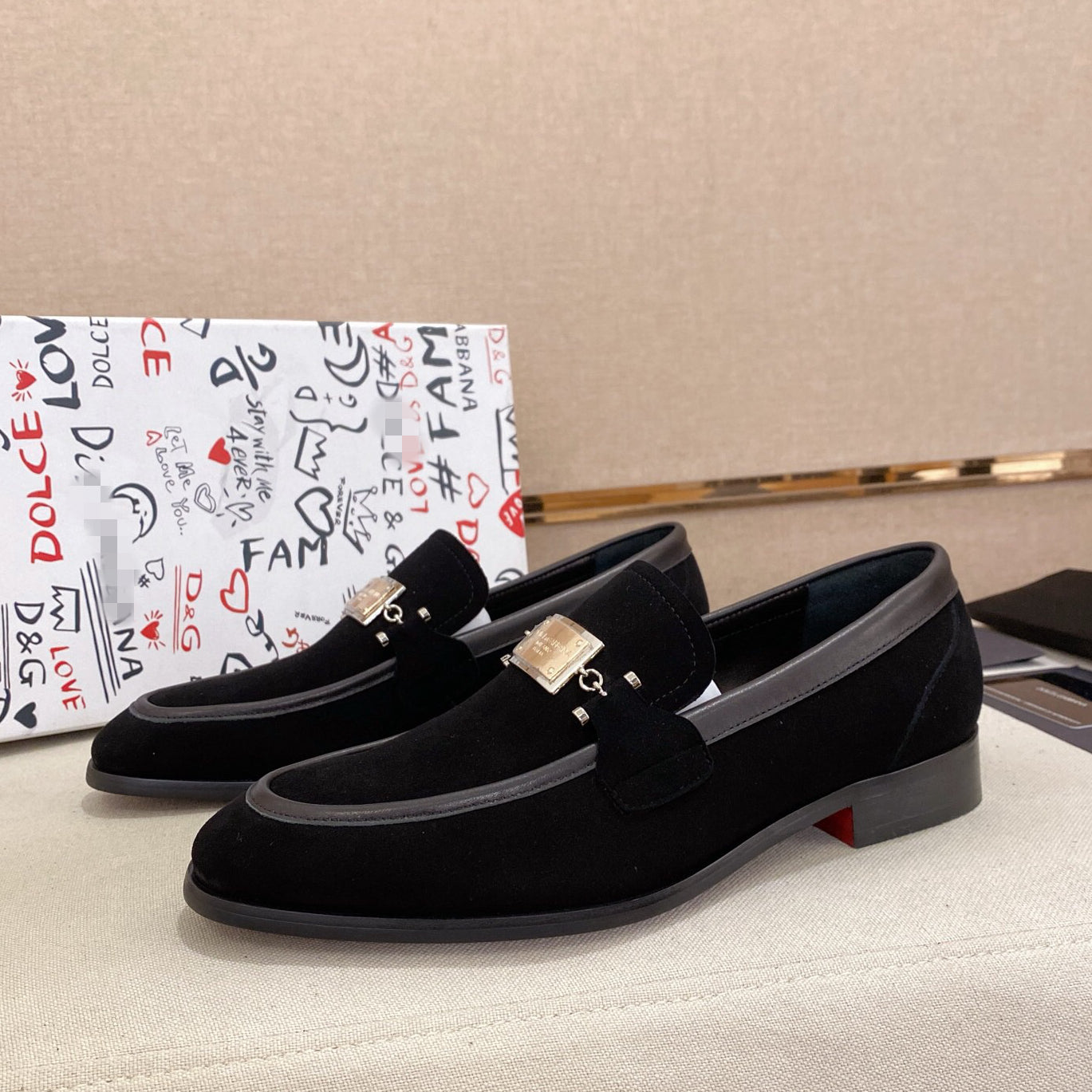 Dolce & Gabbana DG Logo Black Suede Loafers | Men's Luxury Slip-On Dress Shoes