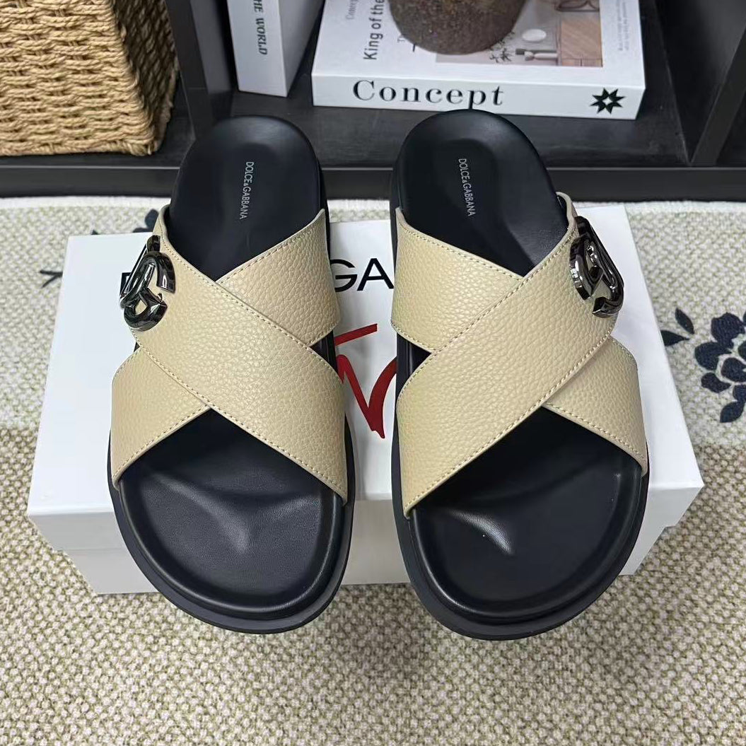 Dolce & Gabbana D&G Logo Print Slide Sandals – Unisex Couple's Summer Slippers