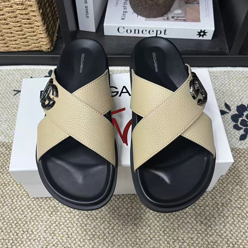Dolce & Gabbana D&G Logo Print Slide Sandals – Unisex Couple's Summer Slippers