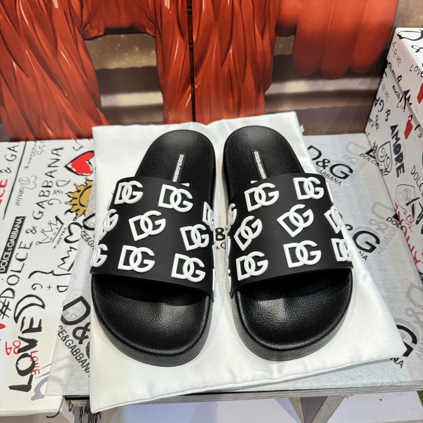 Dolce & Gabbana D&G Logo Print Slide Sandals – Unisex Couple's Summer Slippers