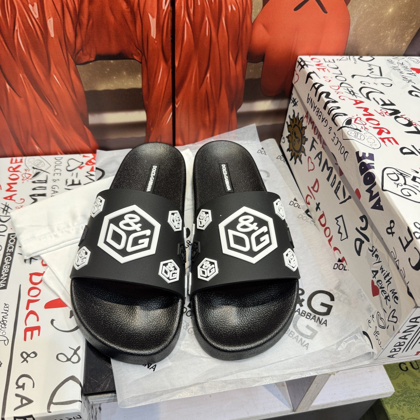 Dolce & Gabbana D&G Logo Print Slide Sandals – Unisex Couple's Summer Slippers