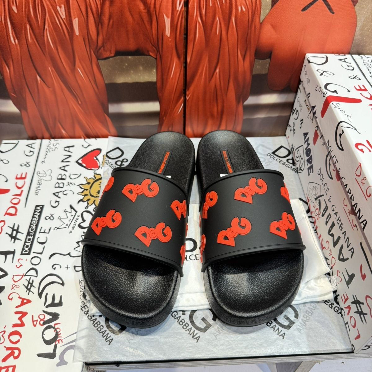 Dolce & Gabbana D&G Logo Print Slide Sandals – Unisex Couple's Summer Slippers