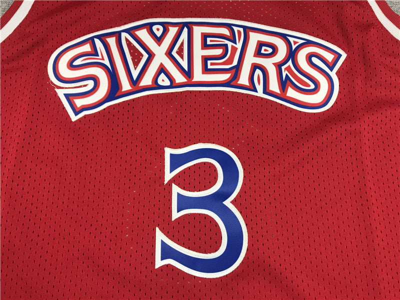 Men's Philadelphia 76ers Allen Iverson Red Hardwood Classics Authentic Jerseys