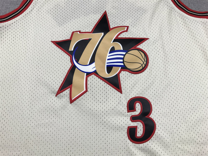 Men's Philadelphia 76ers Allen Iverson #3 Cream Chainstitch Swingman Jerseys