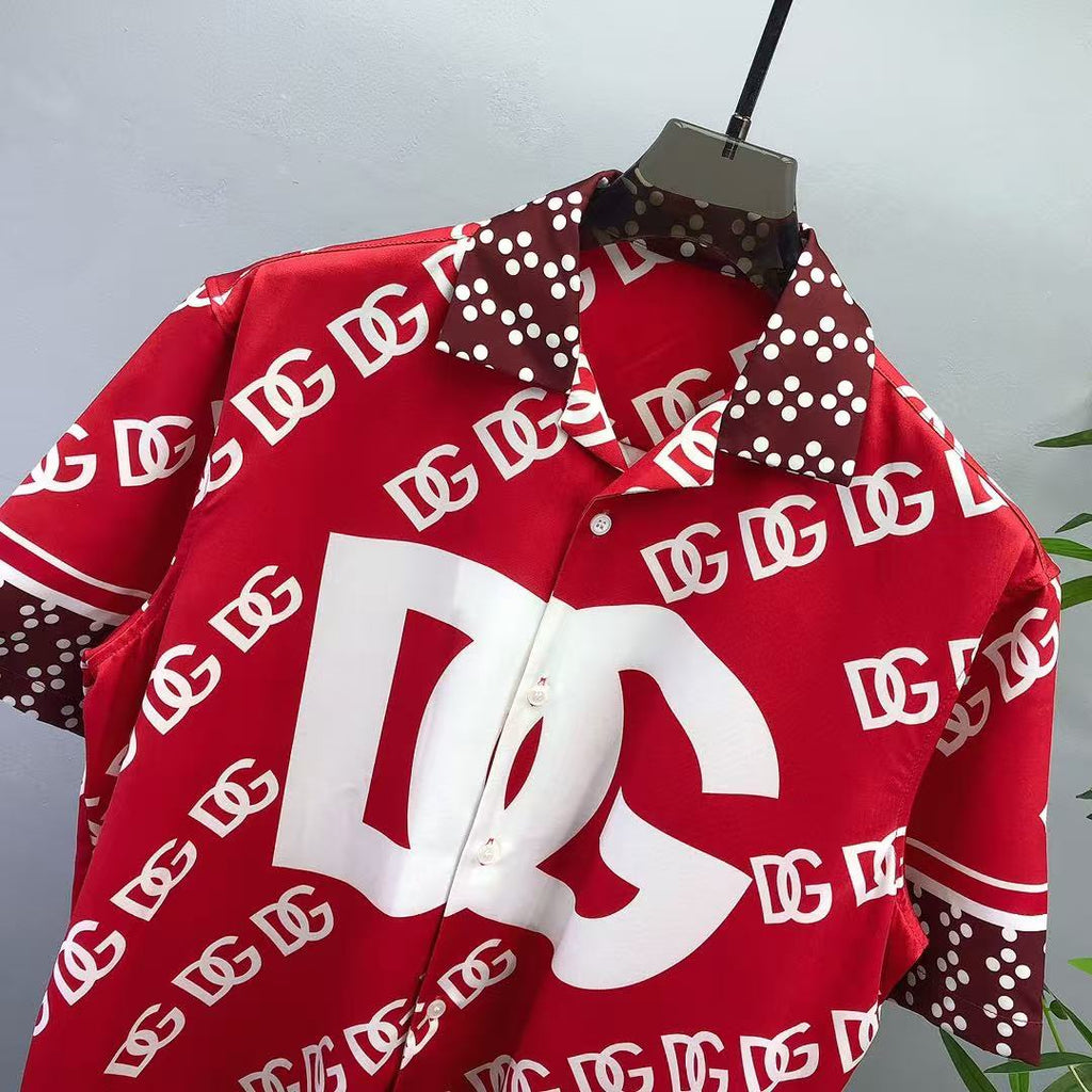 Dolce & Gabbana DG Red  & White Bandana Print Short-Sleeve Shirt
