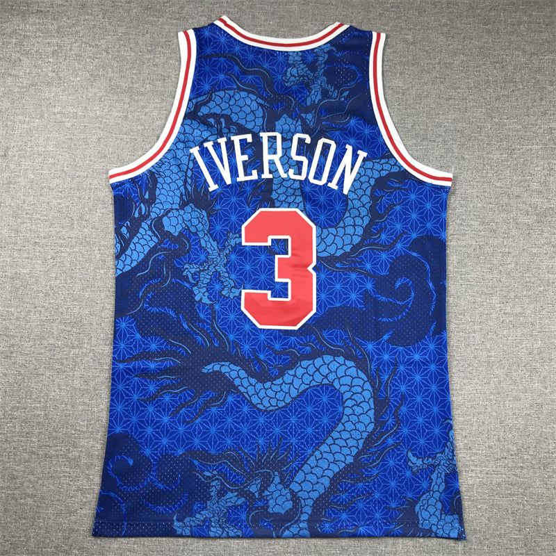 Men's Philadelphia 76ers Allen Iverson #3 Blue Year of Dragon Edition Swingman Jerseys