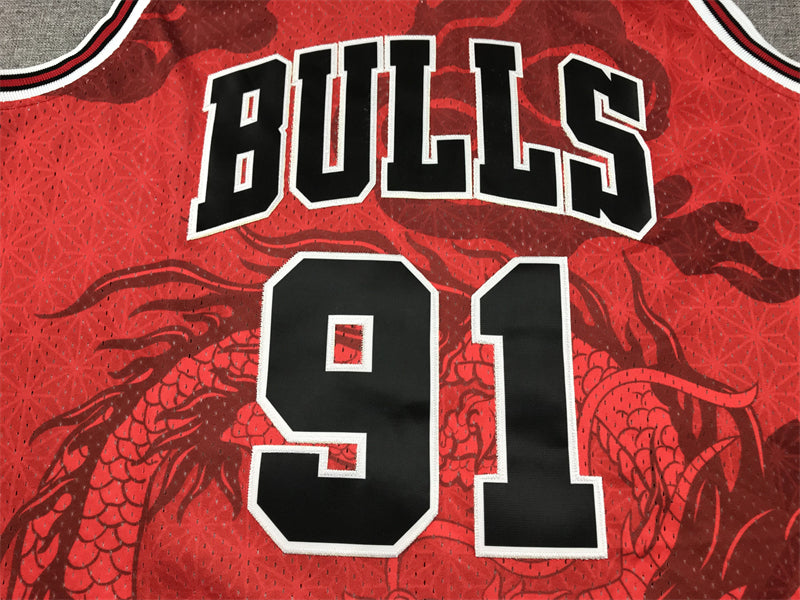 Men's Chicago Bulls Dennis Rodman #91 Red Year of Dragon Edition Swingman Jerseys