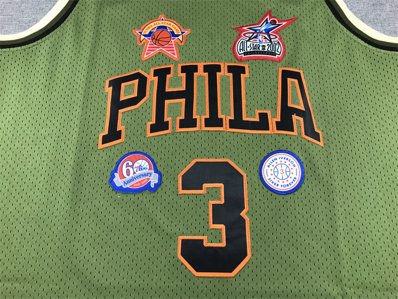 Men's Philadelphia 76ers Allen Iverson #3 Army Green 1996-97 Hardwood Classics Swingman Jerseys