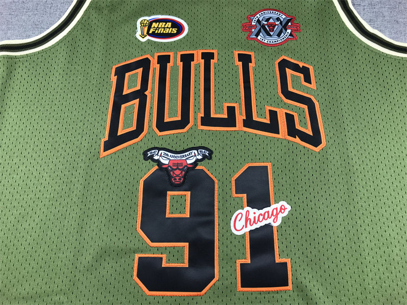 Men's Chicago Bulls Dennis Rodman #91 Army Green 1997-98 Hardwood Classics Swingman Jerseys