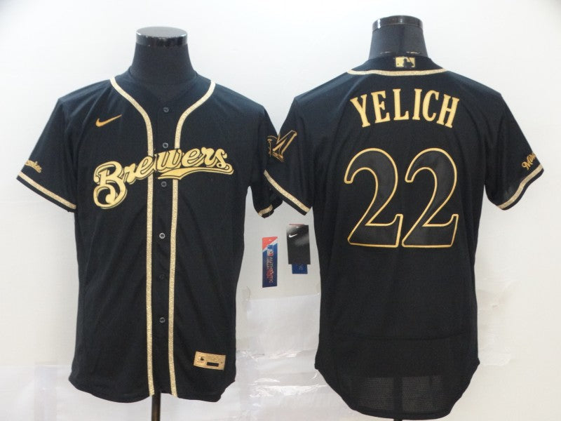 Men's Milwaukee Brewers Christian Yelich #22 MLB Black Player Jerseys