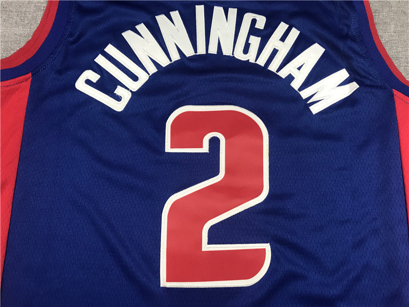 Men's Detroit Pistons Cade Cunningham #2 Blue 2021 Fast Break Replica Jerseys