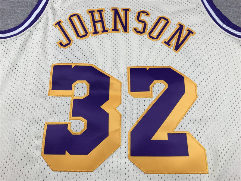 Men's Los Angeles Lakers Magic Johnson #32 Cream Hardwood Classics Swingman Jerseys