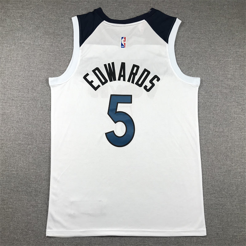 Men's Minnesota Timberwolves Anthony Edwards #5 White Swingman Jerseys - Association Edition