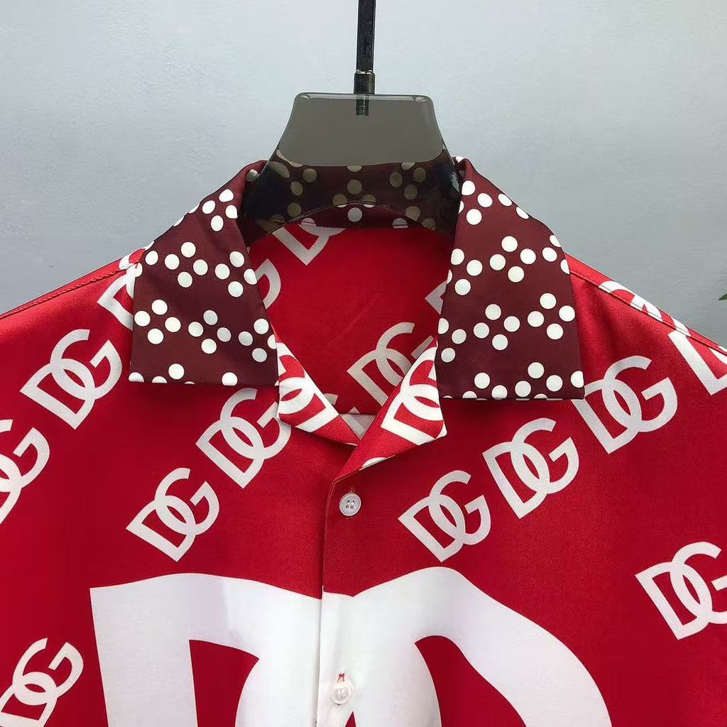 Dolce & Gabbana DG Red  & White Bandana Print Short-Sleeve Shirt