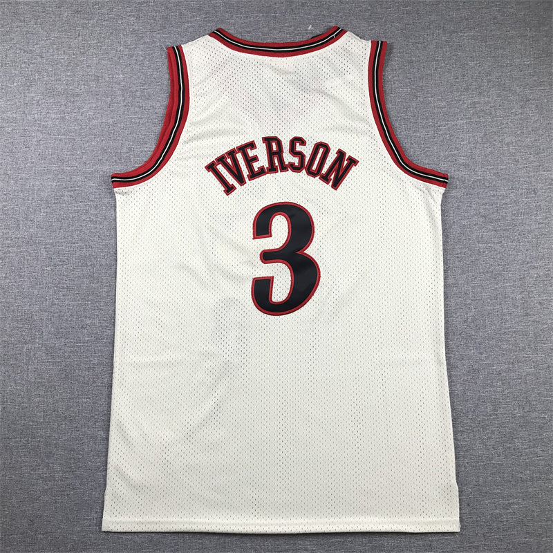 Men's Philadelphia 76ers Allen Iverson #3 Cream Chainstitch Swingman Jerseys