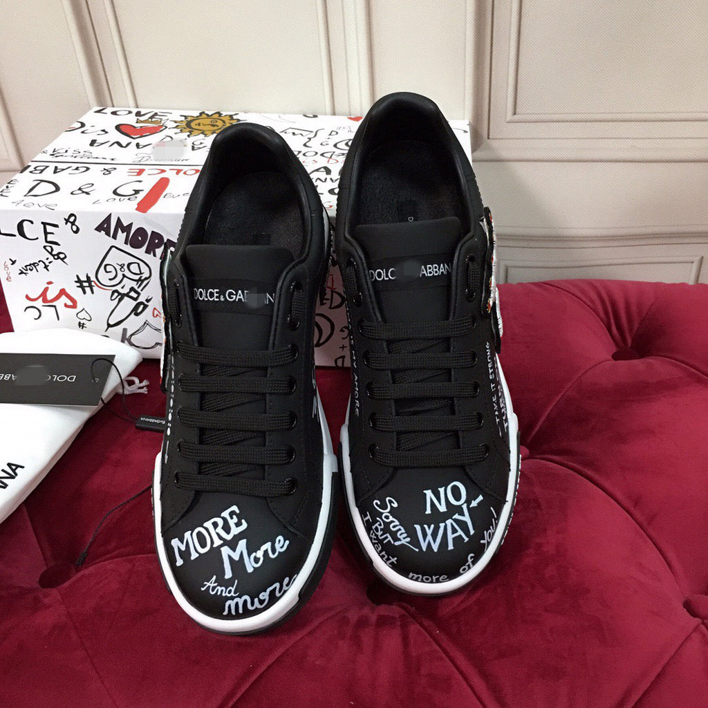 Dolce & Gabbana Portofino Graffiti Sneakers – Unisex Couple's Luxury Casual Shoes