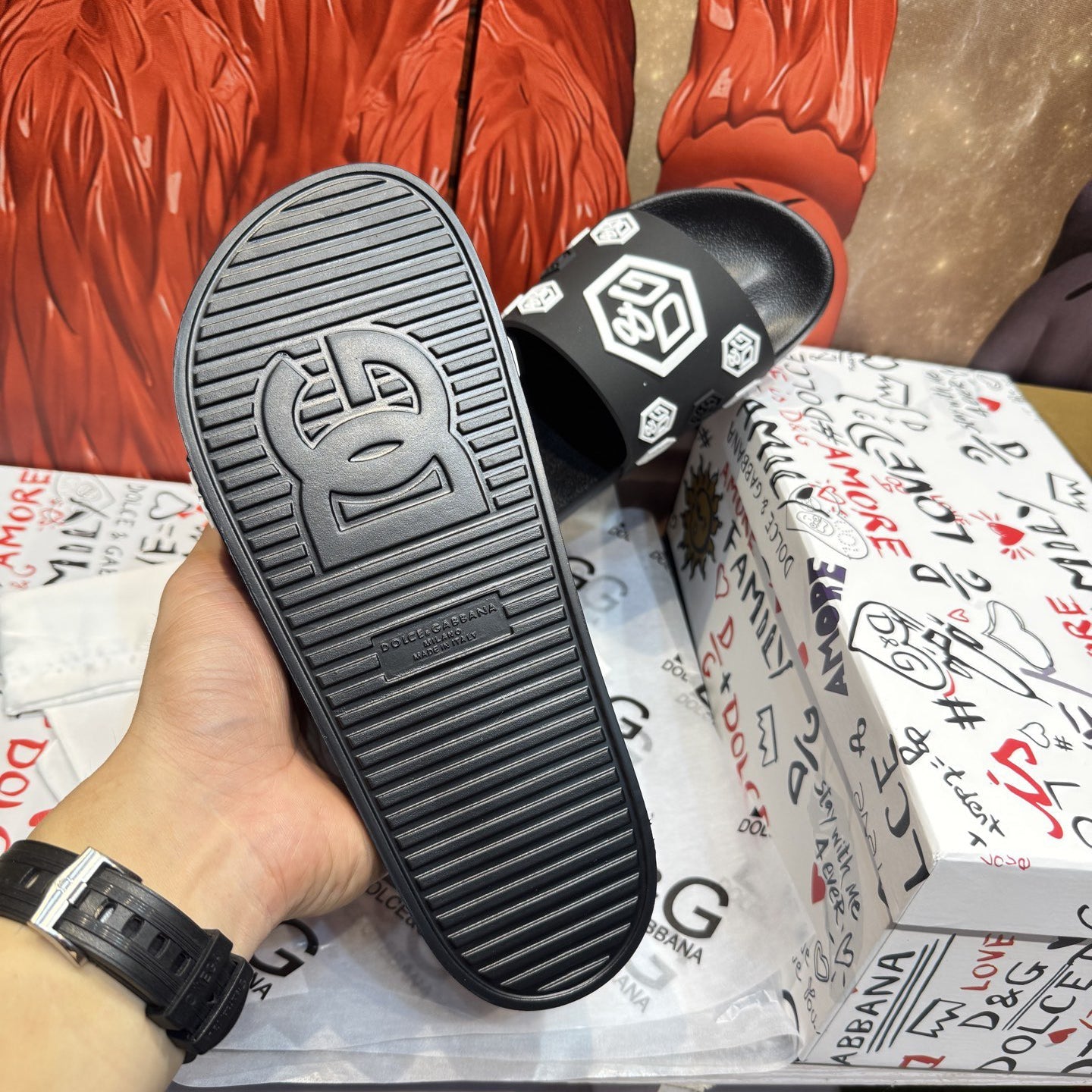 Dolce & Gabbana D&G Logo Print Slide Sandals – Unisex Couple's Summer Slippers