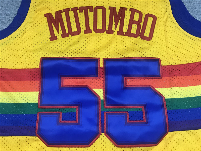 Men's Denver Nuggets Dikembe Mutombo 1991-92 Yellow Hardwood Classics Swingman Jerseys