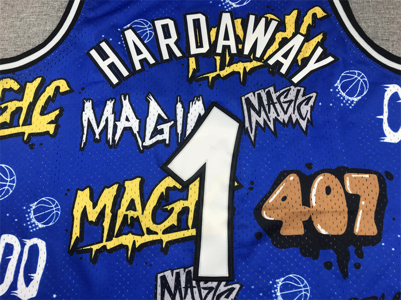 Men's Orlando Magic Penny Hardaway #1 Blue Swingman Graffiti Edition Jerseys