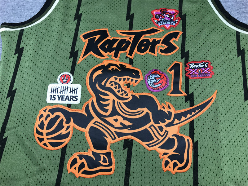 Men's Toronto Raptors Tracy McGrady #1 Army Green 1998-99 Hardwood Classics Swingman Jerseys
