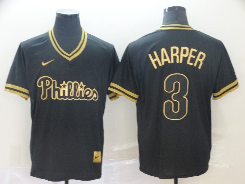 Men's Philadelphia Phillies Bryce Harper #3 Black Stitched Jerseys