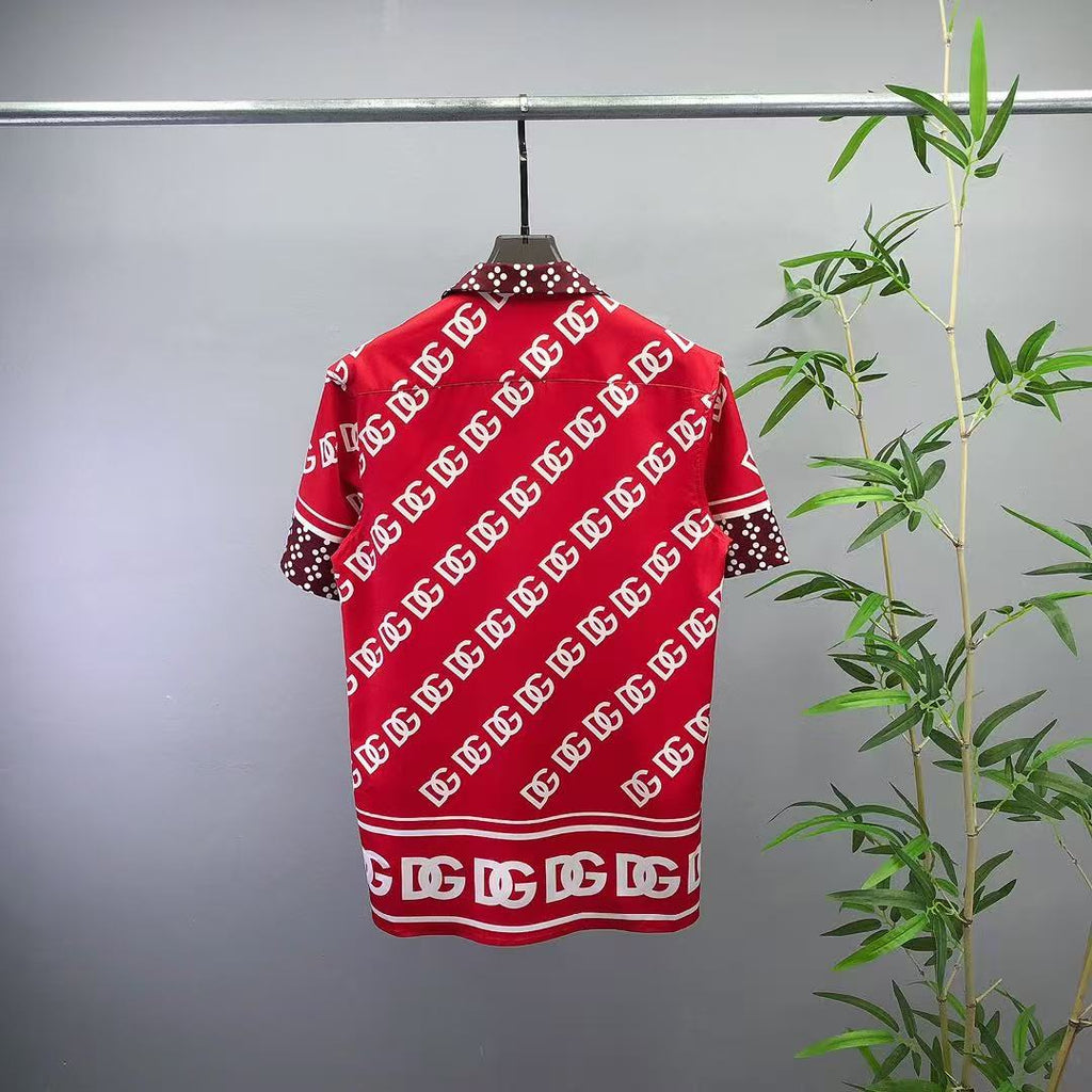 Dolce & Gabbana DG Red  & White Bandana Print Short-Sleeve Shirt