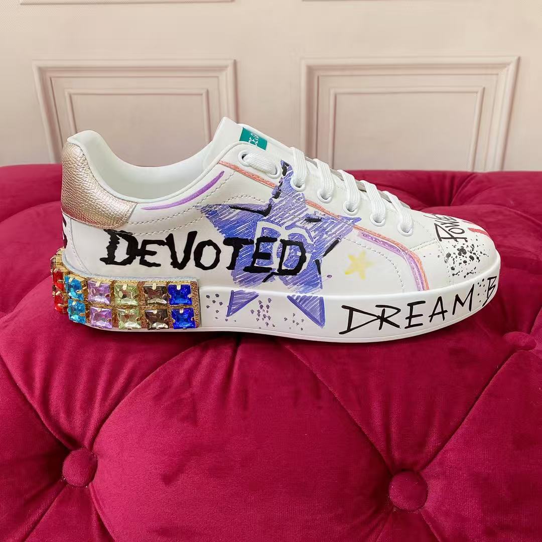 Dolce & Gabbana Portofino Graffiti Sneakers – Unisex Couple's Luxury Casual Shoes