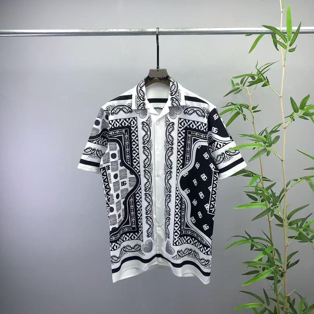 Dolce & Gabbana DG Black & White Bandana Print Short-Sleeve Shirt