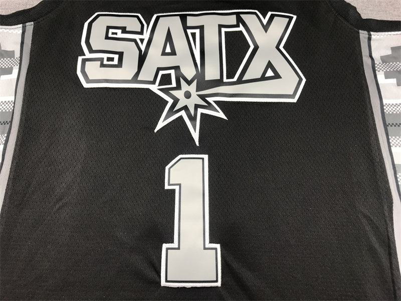 Men's San Antonio Spurs Victor Wembanyama #1 Black 2022/23 Swingman Jerseys - Statement Edition
