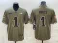 Men's Philadelphia Eagles Jalen Hurts #1 Olive 2022 Salute To Service Limited Jerseys
