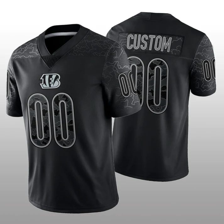 Custom1 Cincinnati Bengals Stitched Black RFLCTV Limited Jerseys American Football Jerseys