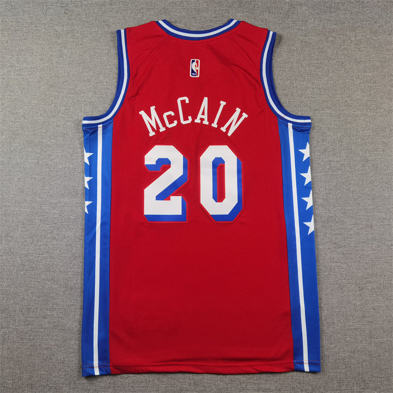 Men's Philadelphia 76ers Jared McCain #20 Red Swingman Jerseys - Statement Edition