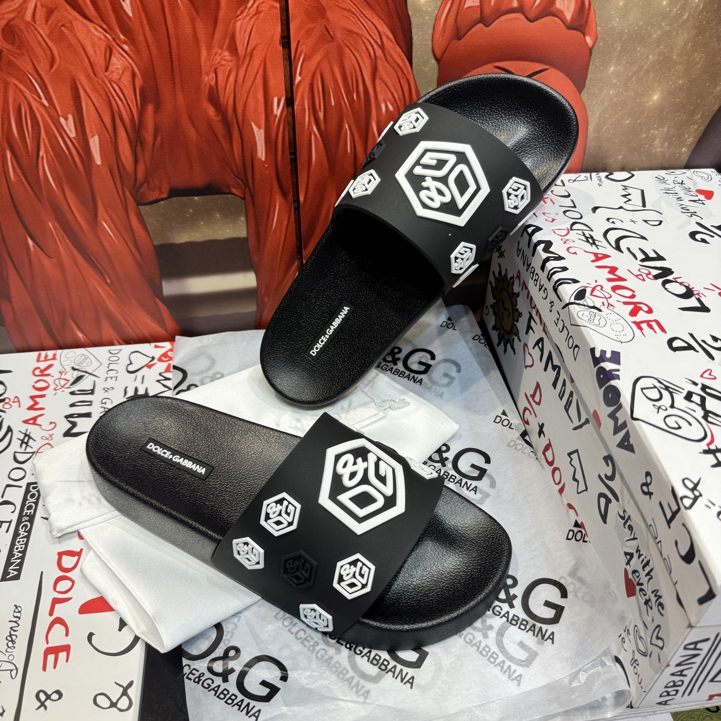 Dolce & Gabbana D&G Logo Print Slide Sandals – Unisex Couple's Summer Slippers