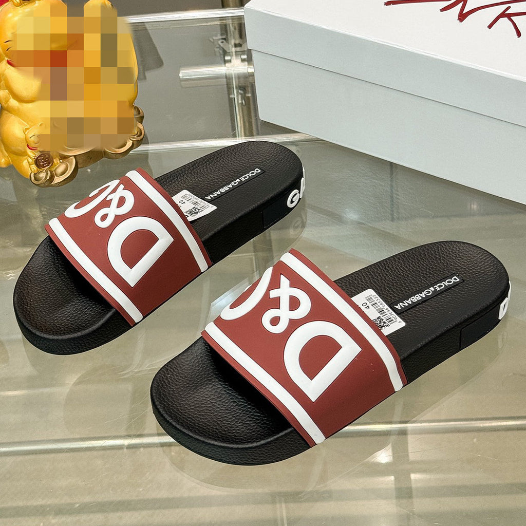 Dolce & Gabbana D&G Logo Print Slide Sandals – Unisex Couple's Summer Slippers