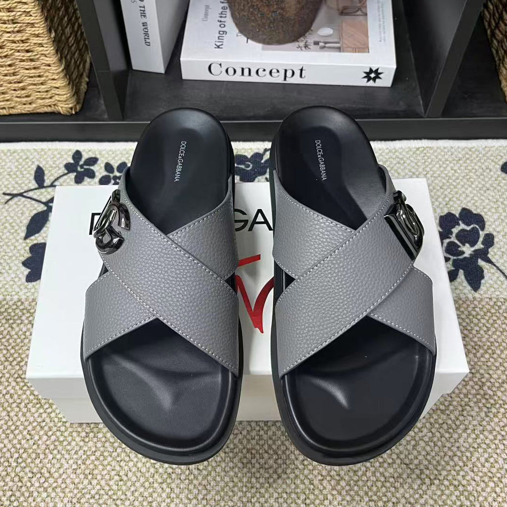 Dolce & Gabbana D&G Logo Print Slide Sandals – Unisex Couple's Summer Slippers