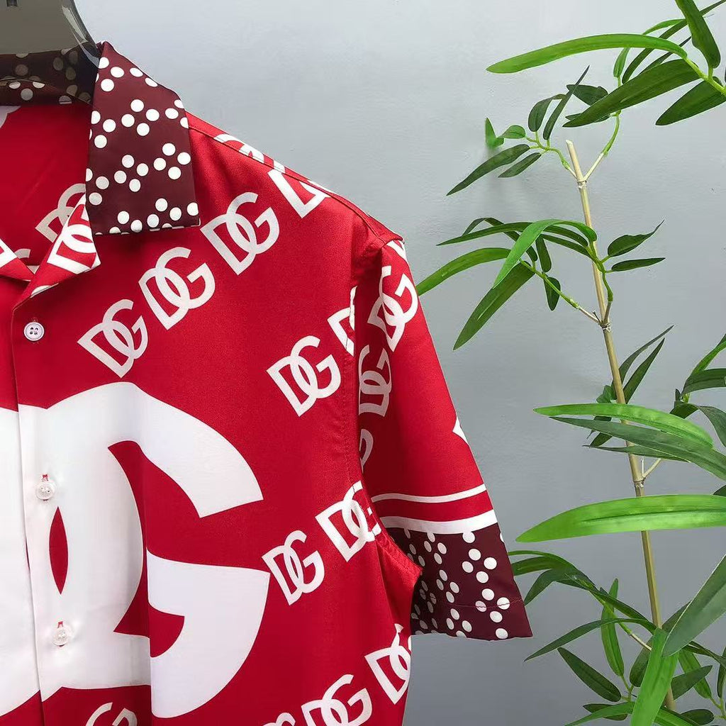 Dolce & Gabbana DG Red  & White Bandana Print Short-Sleeve Shirt