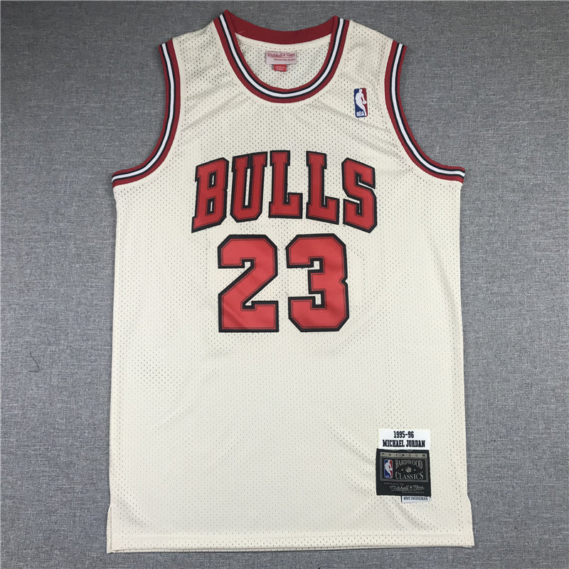 Men's Chicago Bulls Michael Jordan #23 Cream 1995-96 Hardwood Classics Jerseys